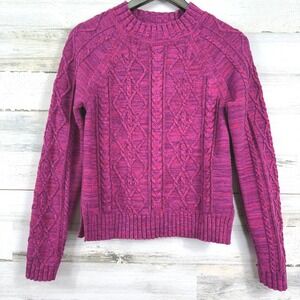 GAP Magenta Fuscia Pink Marl Cable Knit Crew Neck Heavy Sweater Size S Tall